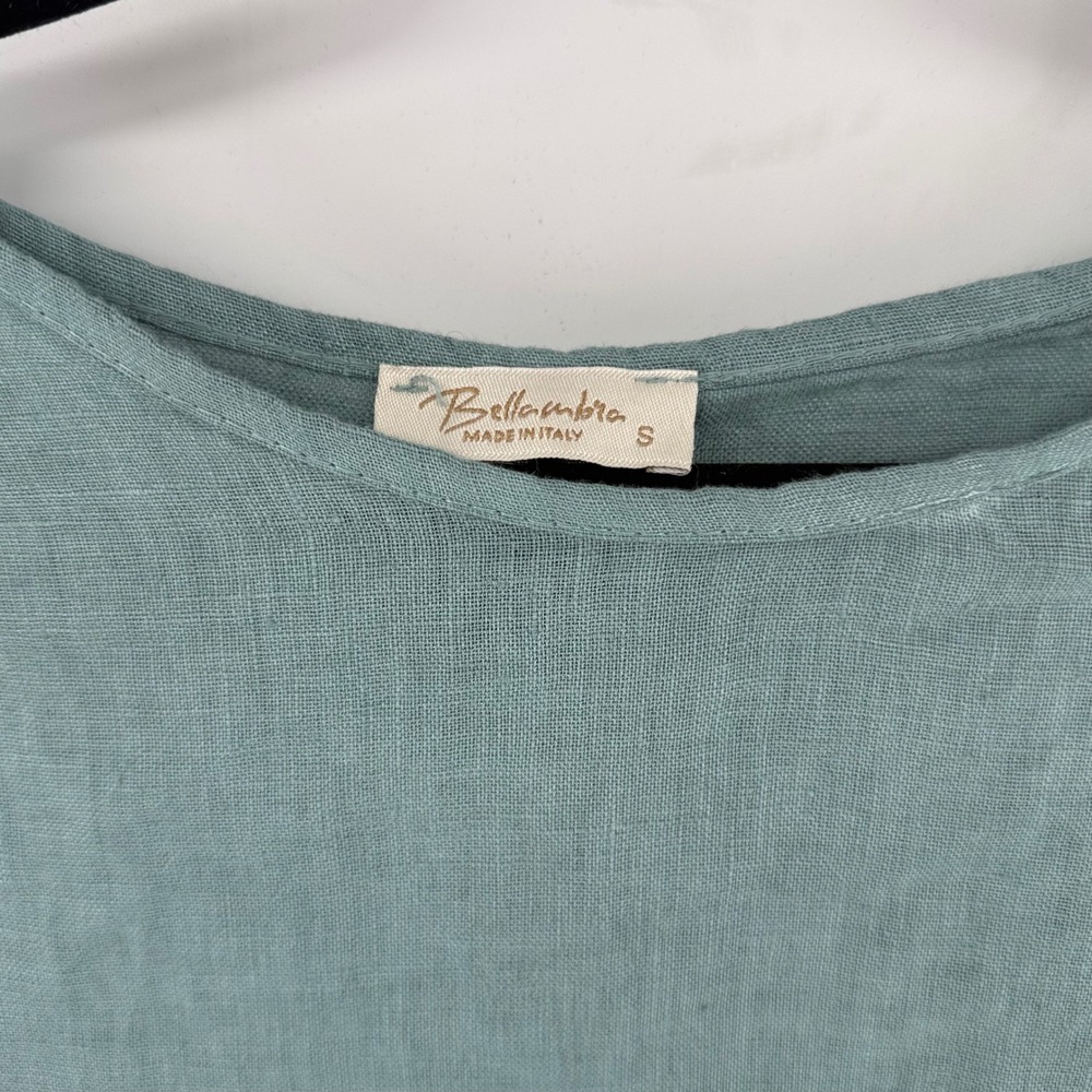 Bellambra Sage Green 100% Linen Sequin Trim Top Made in Italy Small - Picture 3 of 7